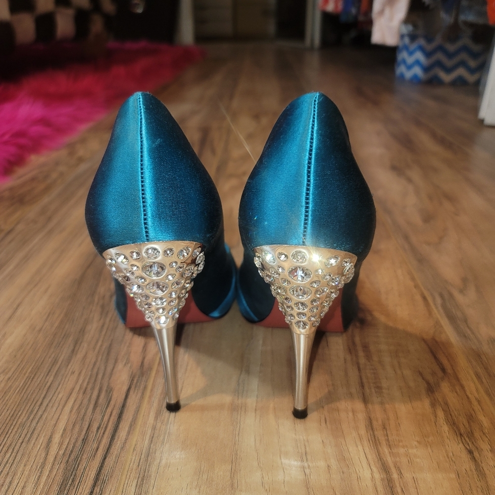Paris Hilton Turquoise Satin Shoes